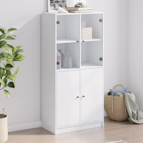 vidaXL Modern White Highboard with Glass Doors and Internal Shelves, W/D/H: 68 x 37 x 142 cm – 2