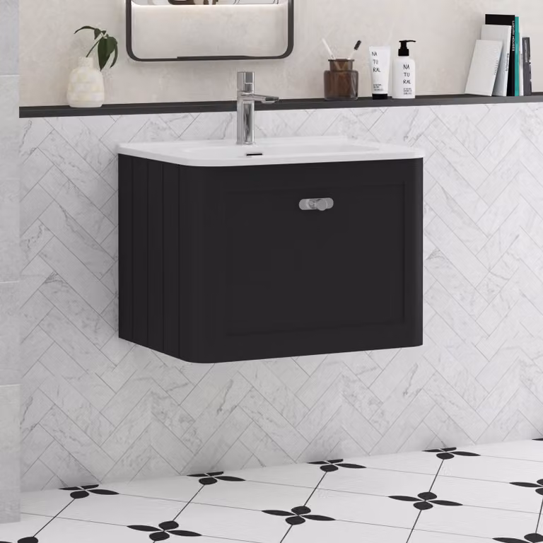 Royal Bathrooms Henley Matt Nocturne Black Wall Hung 1 Drawer Vanity Unit