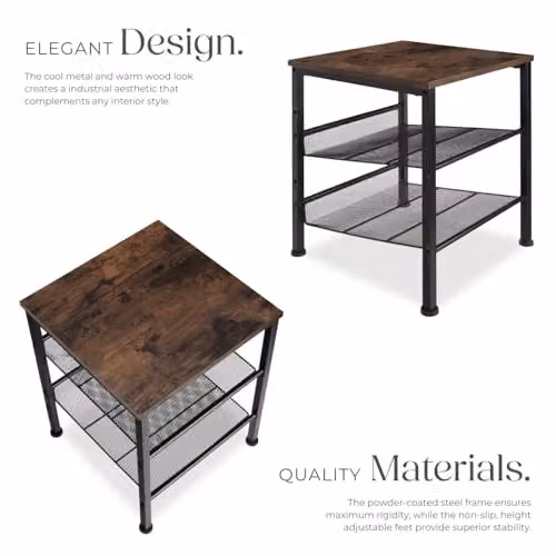 tectake Lincoln Industrial Style Side Table in Brown and Black, W/D/H: 40.5 x 40 x 50.5 cm – 4