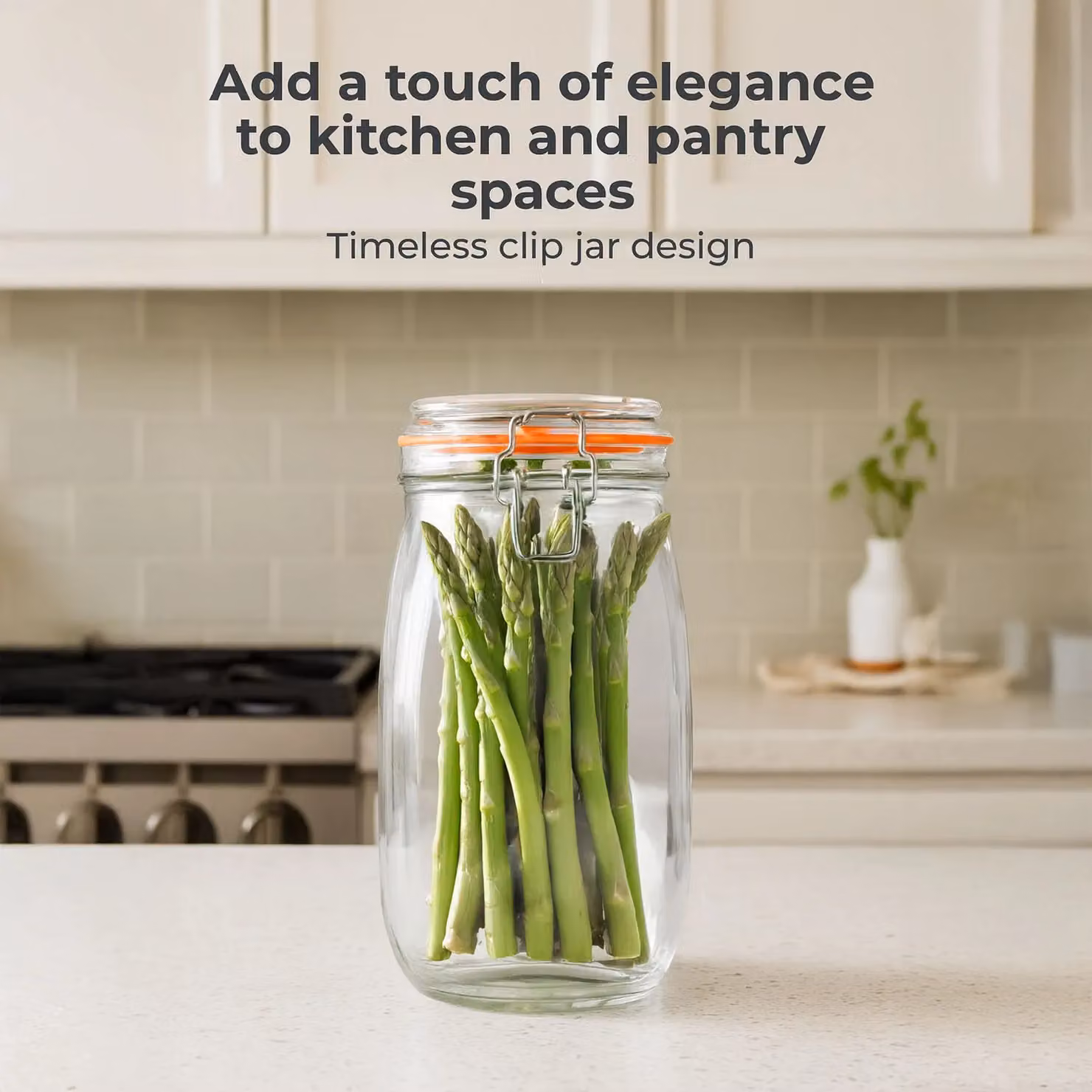Neo Pack of 3 Glass Storage Canisters with Airtight Silicone Seal and Metal Clip Top Lids, 1.5 l each, Sand – 3