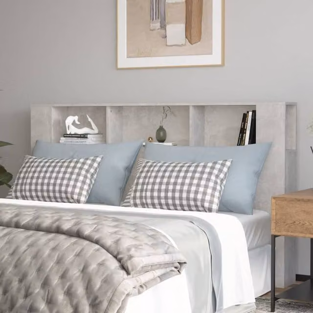 Berkfield Home Modern Headboard Cabinet in Concrete Grey with Integrated Nightstands and Shelves, W: 180 cm, D: 18.5 cm, H: 104.5 cm – 1