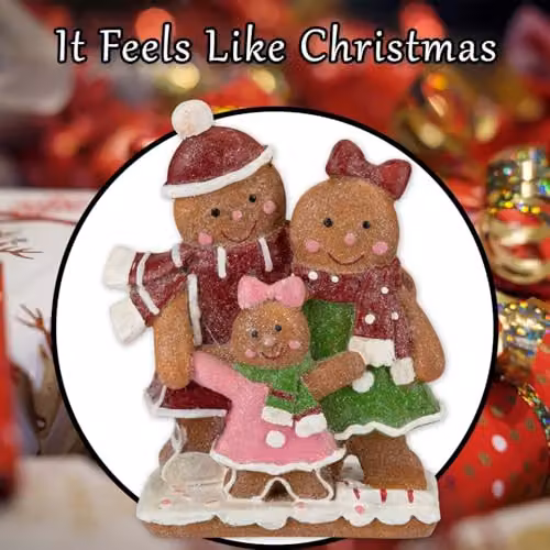 VFM e-Store Gingerbread Family Ornament Decoration, Brown, W: 15 cm, H: 11.5 cm – 6