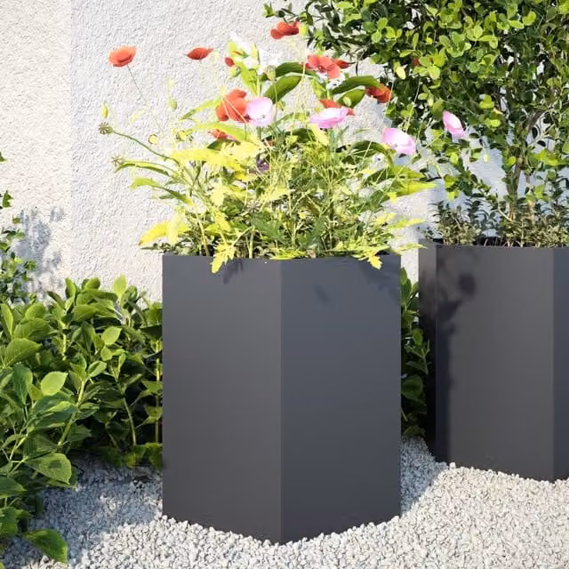 Berkfield Home Garden Hexagon Steel Planter Set of 2 in Anthracite and Black, W: 46 cm, D: 40 cm, H: 45 cm – 1