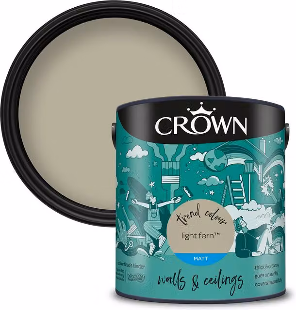 Crown Matt Emulsion Water Based Paint in Light Fern Green, 2.5l