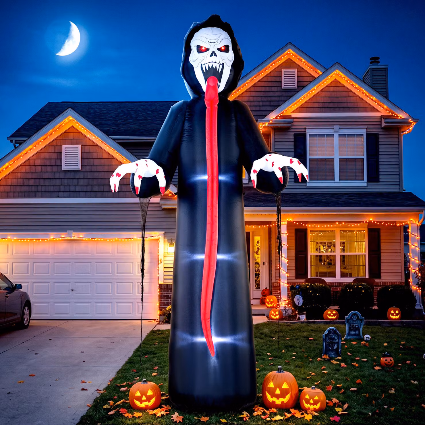 Outsunny 10 FT Inflatable Skeleton Halloween Decoration with Built-in LED Lights in Black – 7