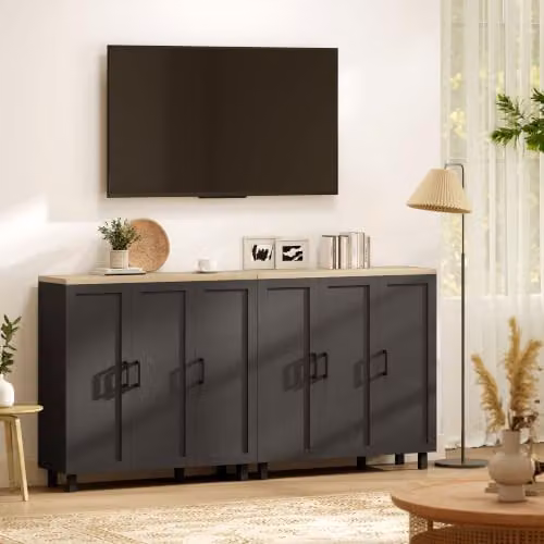 HOMCOM Modern Black Sideboard Buffet Cabinet with 3 Doors for Kitchen, Dining Room or Living Room – 7