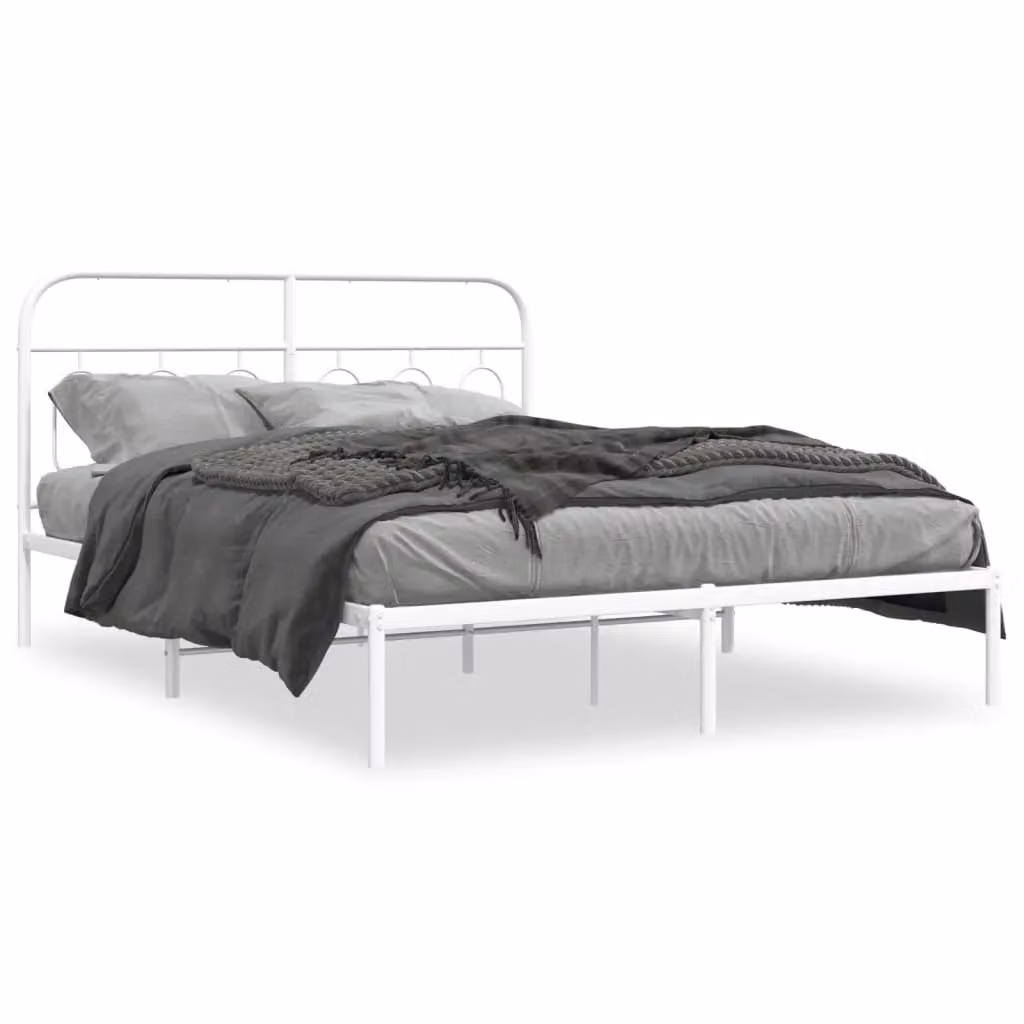 Berkfield Home Metal Bed Frame with Headboard, White, W/D/H: 140 x 200 cm – 2