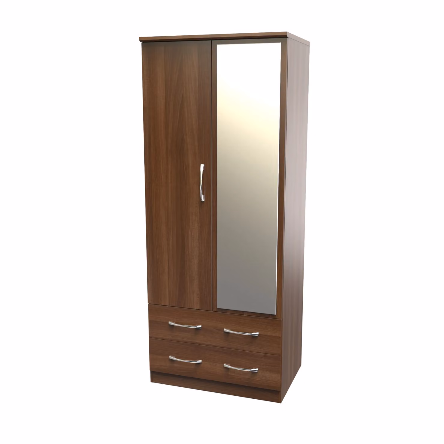 2U Hampshire Ready Assembled 2 Door 2 Drawer Mirrored Wardrobe in Walnut – 2