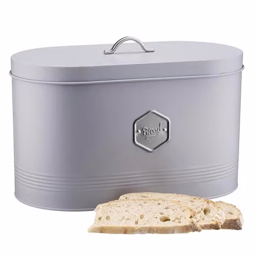 Cooks Professional Metal Bread Bin in Grey and Silver with Ventilated Lid – 1