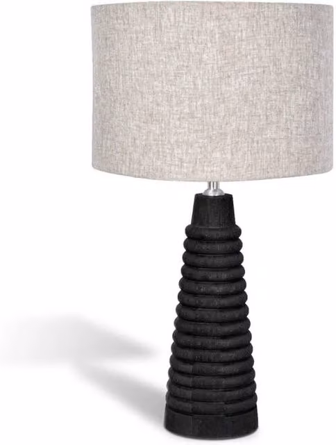 Elm Home And Garden Ribbed Solid Wood Table Lamp with Fabric Shade in Brush Black Finish – 1