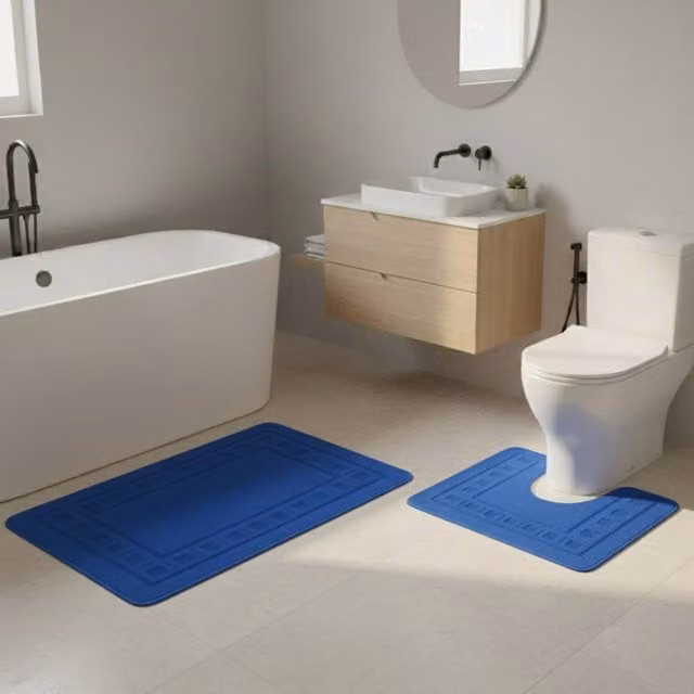 Snug City 2 Piece Blue Non-Slip Absorbent Bath Mat Set, W: 80 cm, D: 50 cm