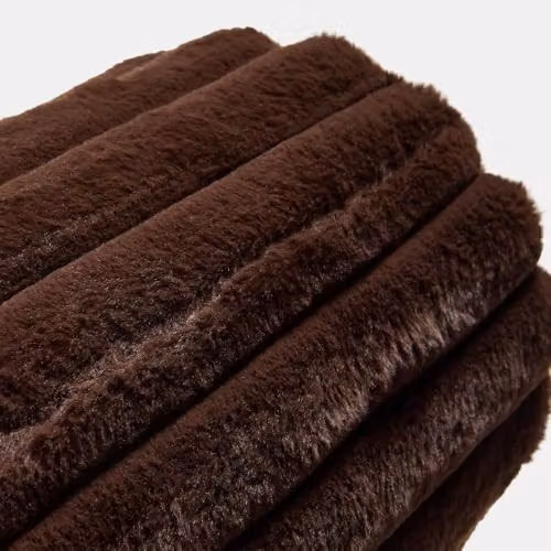 OHS Brown Faux Fur Ribbed Round Bolster Cushion Pillow – 3