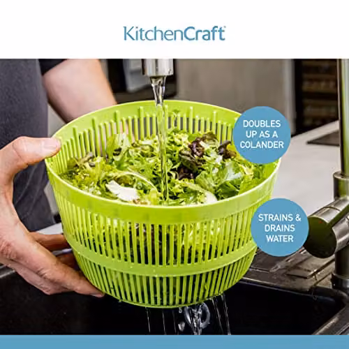 KitchenCraft Salad Spinner in White and Green, 25 cm Diameter – 2