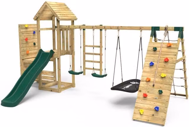 Rebo Wooden Climbing Frame with Slide and Swing in Green