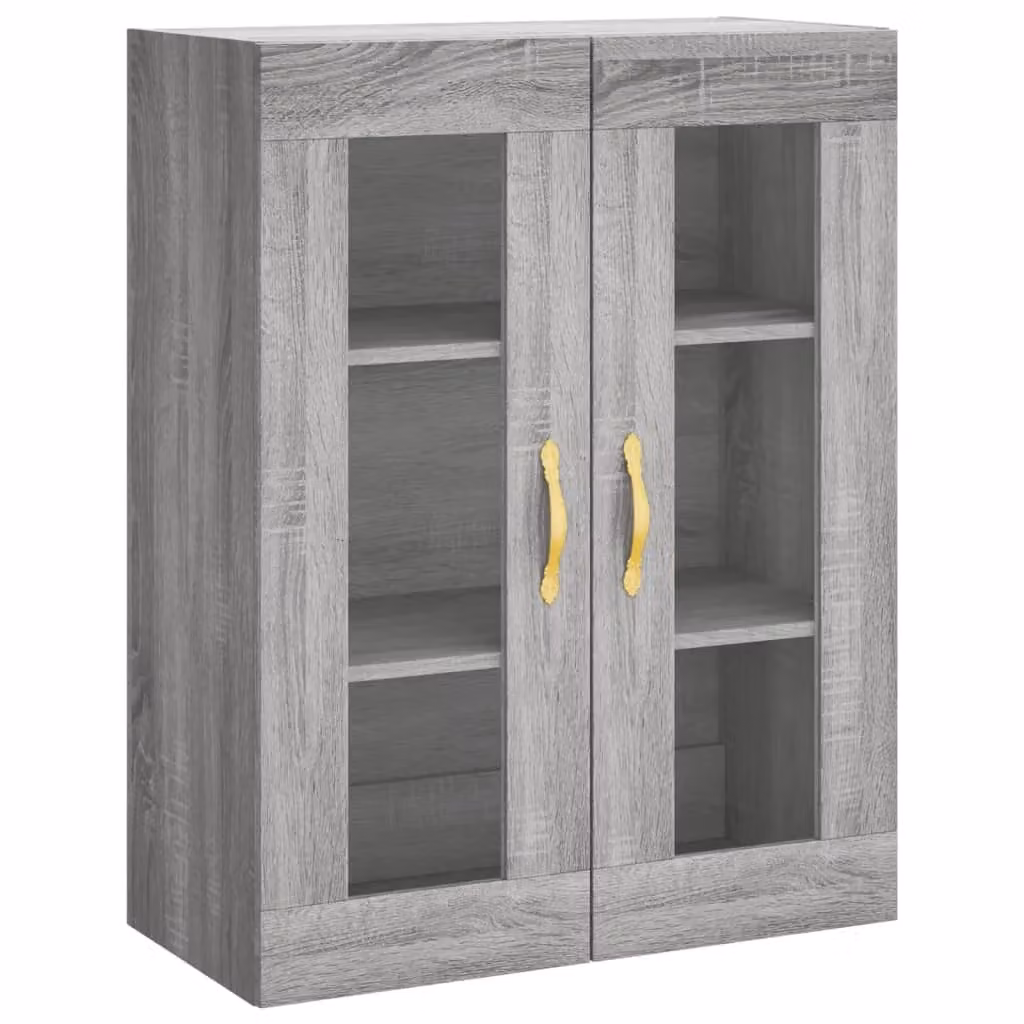 Berkfield Home Wall Mounted Cabinet in Grey Sonoma with Glass Doors, W/D/H: 69.5 x 34 x 90 cm – 1