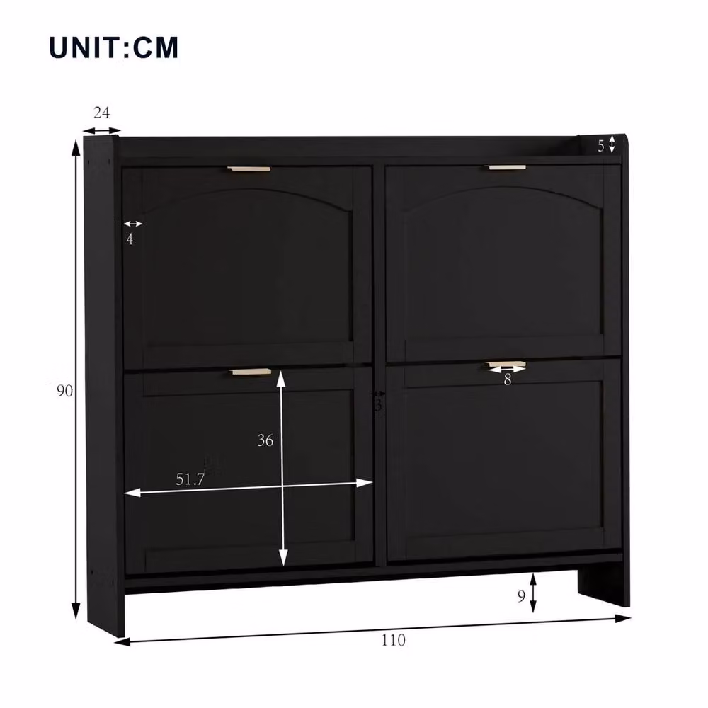 VOGREX Black Slim Shoe Cabinet with 4 Tilting Compartments, Depth: 24 cm, Height: 110 cm, Width: 90 cm – 2