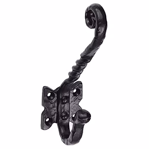 Loops 4 Pack Ornate Twisted Hat and Coat Hook on Butterfly Backplate, Black Antique, Projection: 8.2 cm – 2