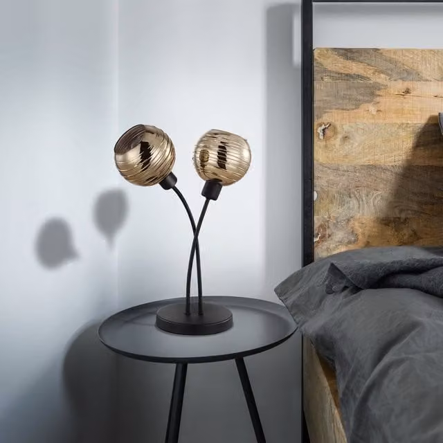 Eglo Creppo Modern Table Lamp with Gold, Brown and Black Glass and Metal Design, H: 36.5 cm, W: 27.0 cm, D: 18.0 cm