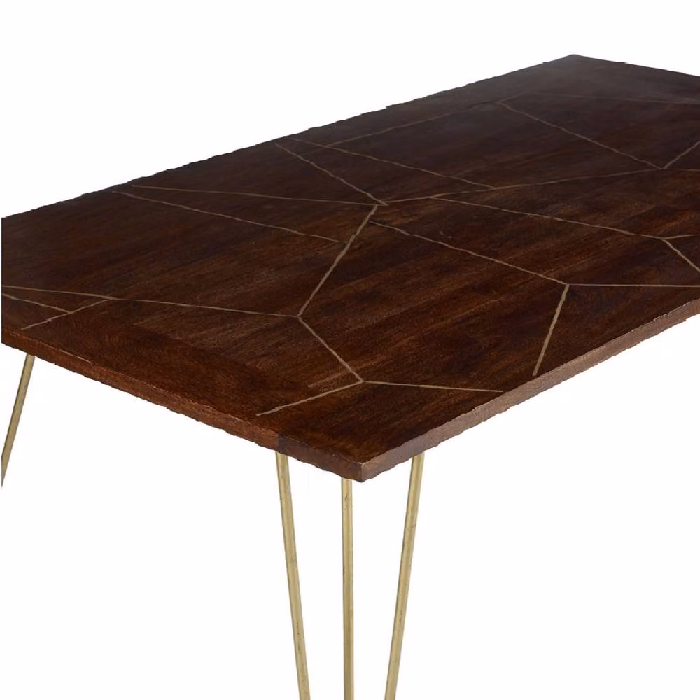 Wyld Haus Bandung Rectangular Mango Wood Dining Table with Gold Inlays in Brown, H 76 cm – 3
