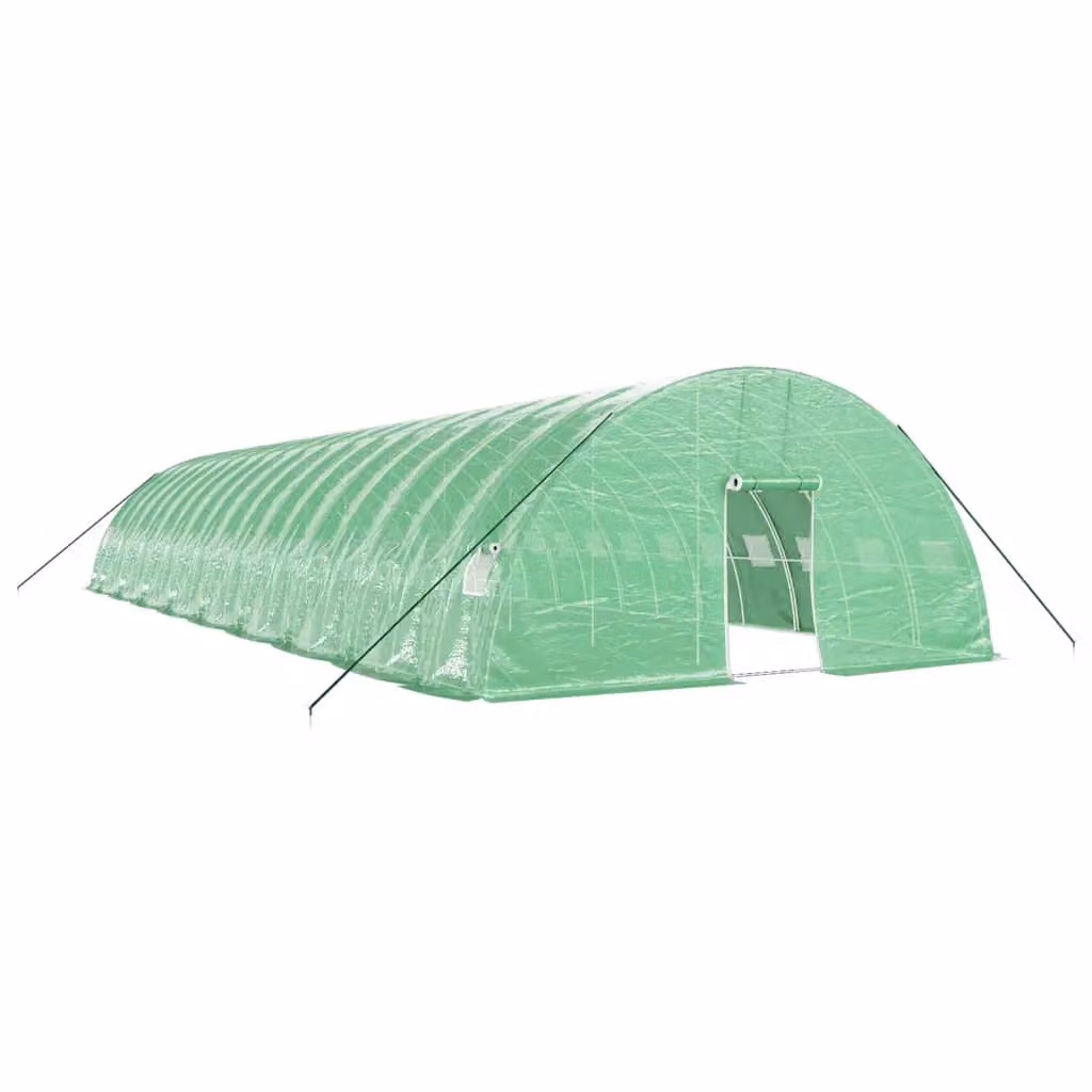 Berkfield Home Green Steel Frame Greenhouse with Plastic Windows, W/D/H: 18 x 6 x 2.85 m – 2