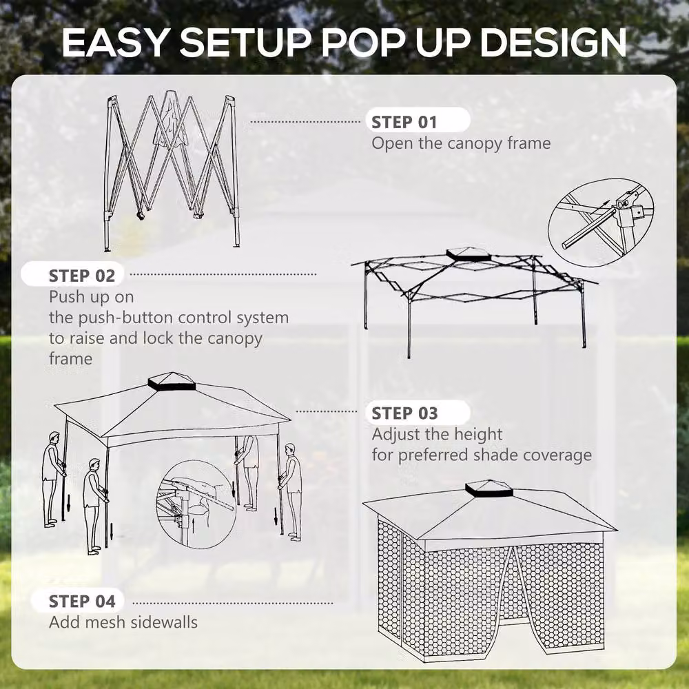 Rolipo Pop Up Gazebo with Double Roof and Netting, Dark Grey, W: 300 cm, D: 300 cm, H: 270 cm – 7