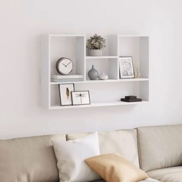 Berkfield Home Wall Mounted White MDF Shelf W: 99 cm, D: 15 cm, H: 60 cm