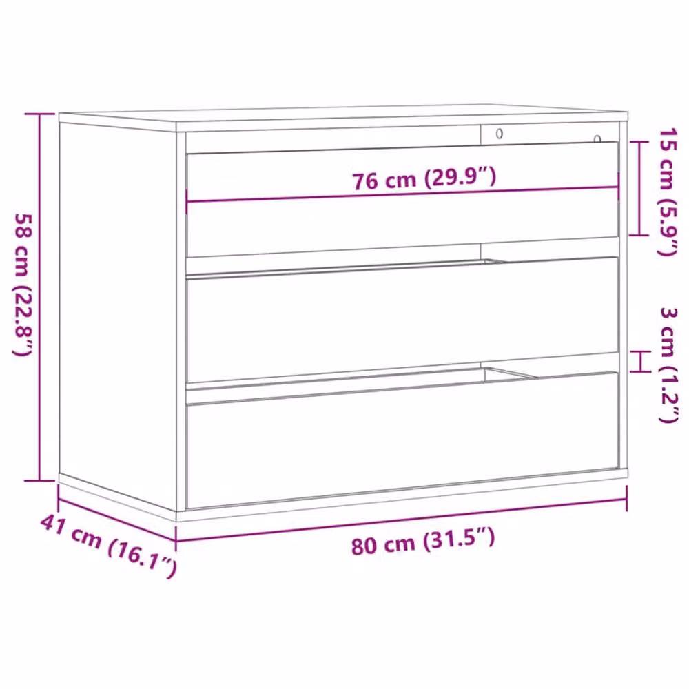 Berkfield Home Corner Chest of Drawers in Artisan Oak Brown, W: 80 cm, D: 41 cm, H: 58 cm – 5