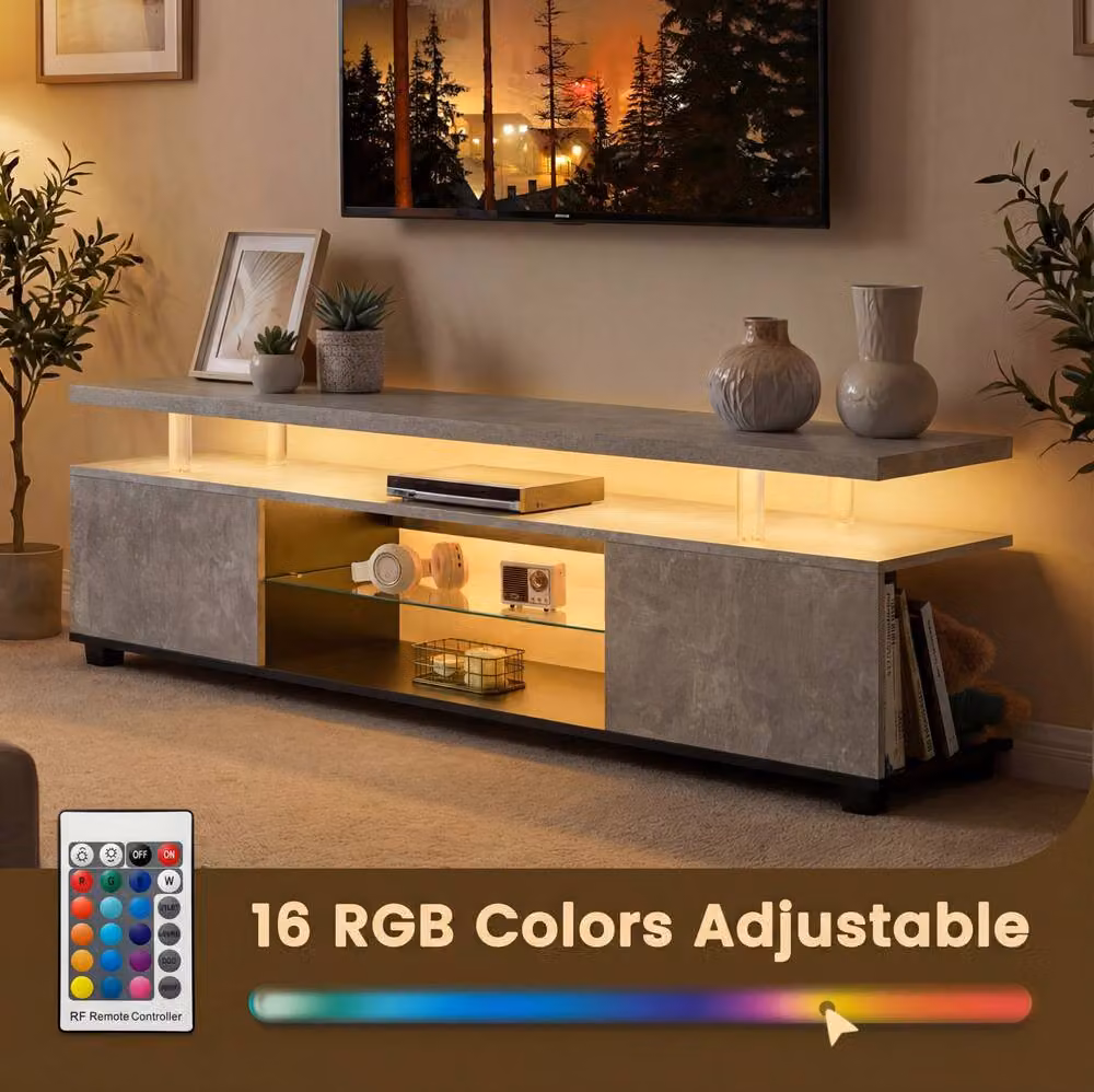 STILVORA Modern TV Stand with LED and Storage in Grey and Black – 3