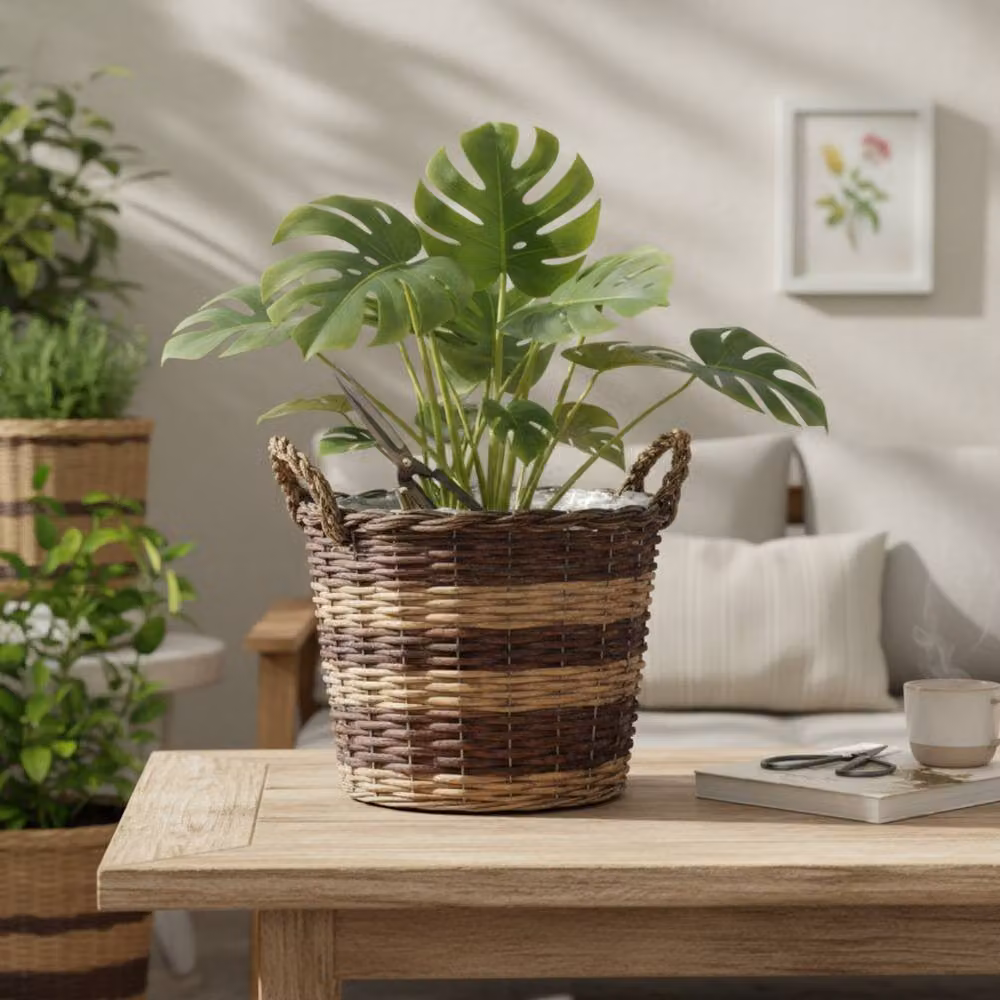 Four Candle Split Willow Round Basket with Handles, Brown, Diameter: 29 cm – 2