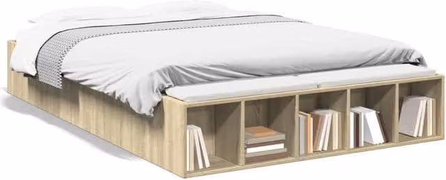Berkfield Home Sonoma Oak Small Double Bed Frame with Side Compartments in Beige, W/D/H: 120 x 190 x 30 cm