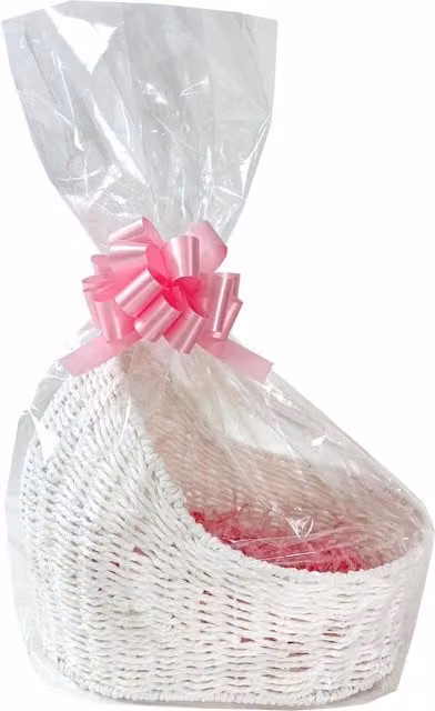 Hampabox New Baby Gift Hamper Kit with White Bassinet Basket and Pink Gift Wrap Accessories, White