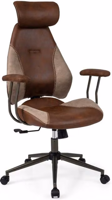 KORVIXA Brown Fabric Swivel Task Chair with Headrest and Armrests for Home Office