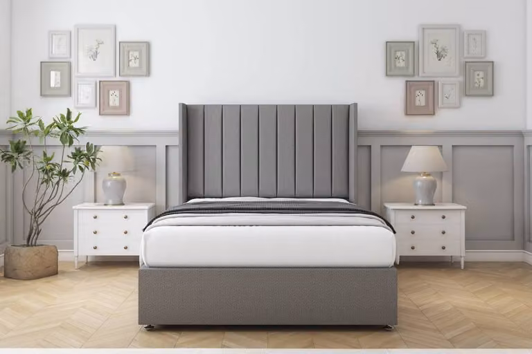 Sloomy Falcon Dumfries Divan Set with 2 Drawers and Wingback Headboard in Light Grey, Super King, W/D/H: 200 x 137.16 x 25.4 cm