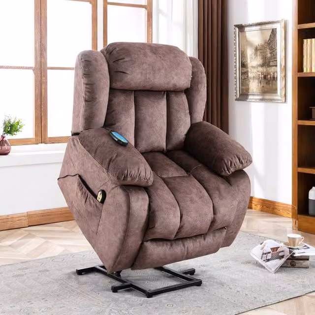 Rolipo Brown Velvet Electric Power Lift Recliner Chair with Massage and Heat for Seniors – 1