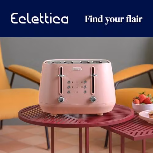 De'Longhi Eclettica CTY4003.PK 4-Slot Metal Toaster with Reheat and Defrost Functions, Pink – 4