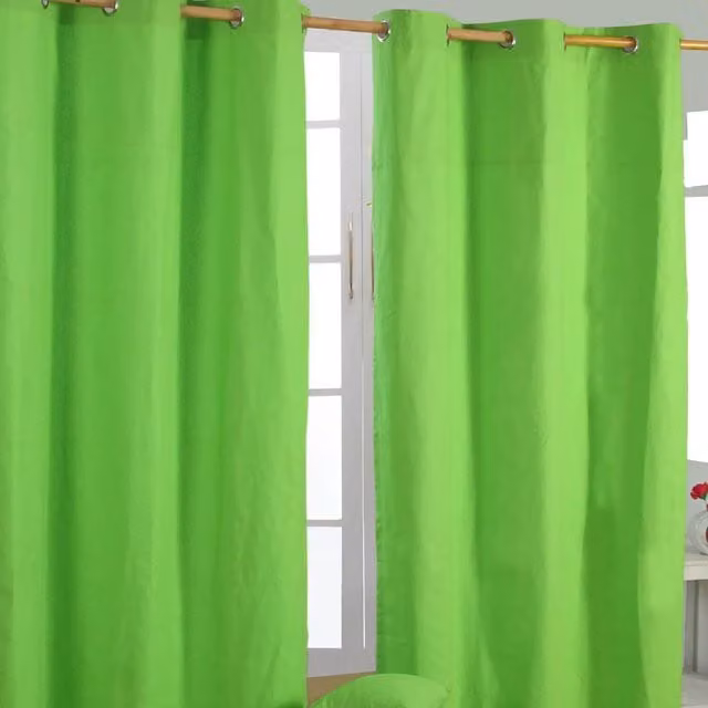 Homescapes Plain Green Cotton Eyelet Curtain Pair, Width: 137 cm, Height: 117 cm