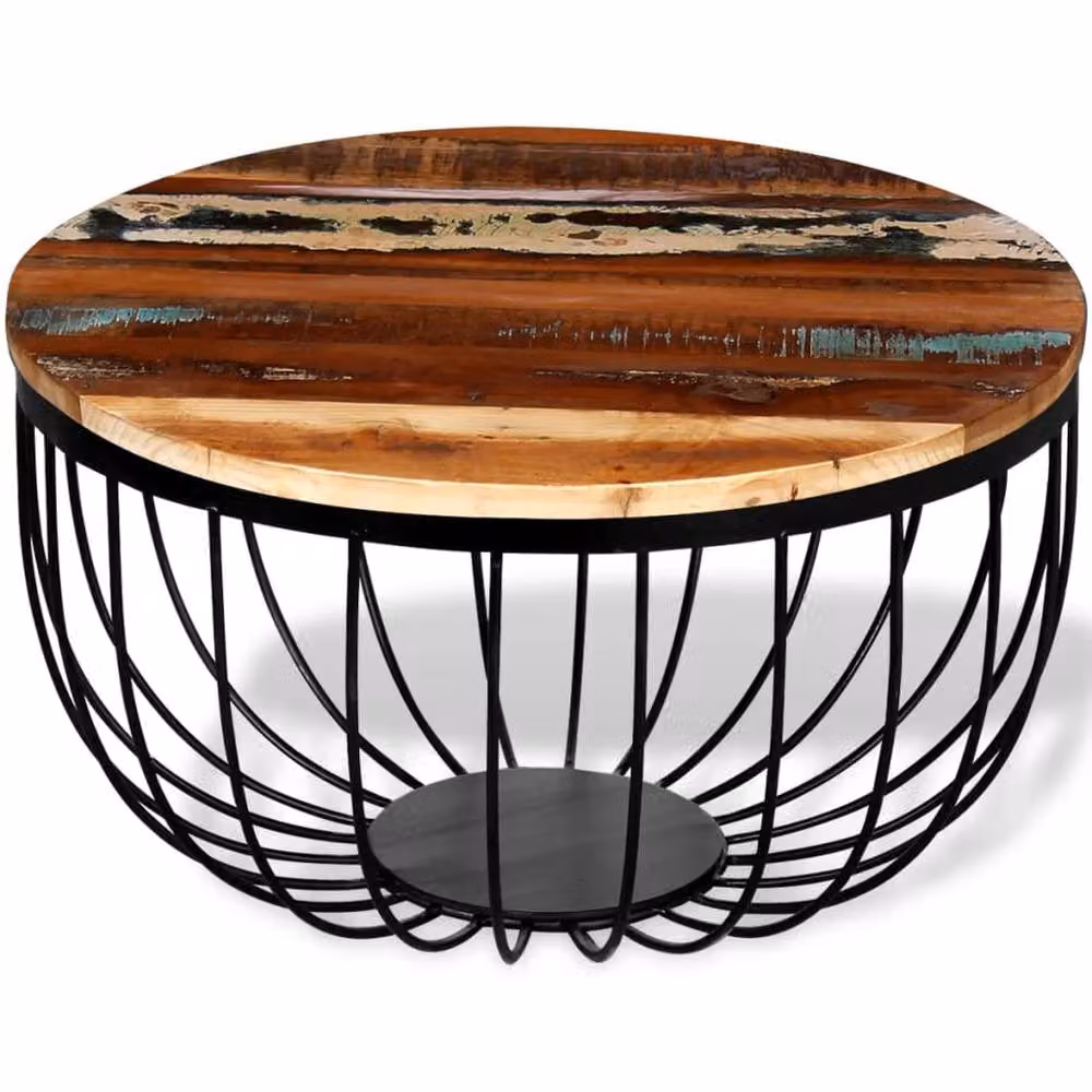 Berkfield Home Round Industrial Coffee Table in Brown Reclaimed Mango Wood – 2