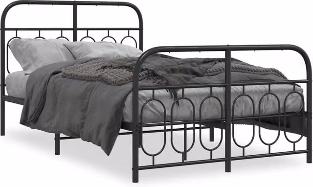 Berkfield Home Metal Bed Frame with Footboard, Black, W/D/H: 120 x 190 cm