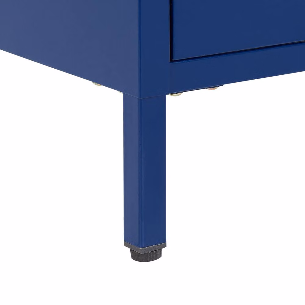 Wyld and Coco Two-Drawer Industrial Glam Bedside Table in Blue and Gold – 5