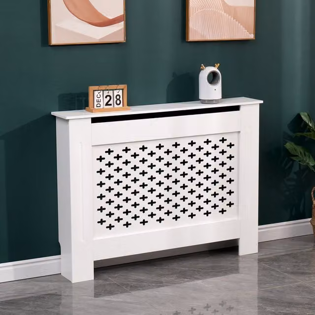 WestWood White MDF Wooden Wall Shelf Radiator Cover with Geometric Cross Design