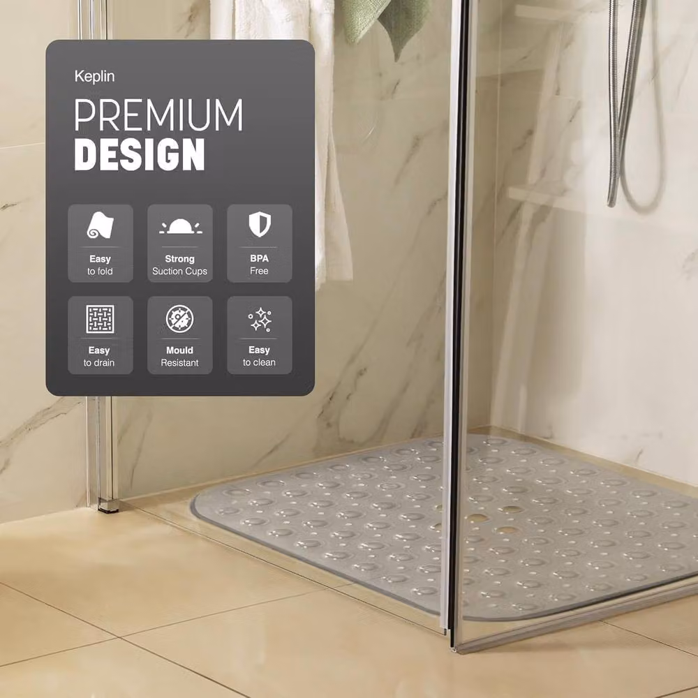 Keplin Non-Slip Shower Mat, Antibacterial and Mould Resistant, Transparent, W: 54 cm x D: 54 cm – 6
