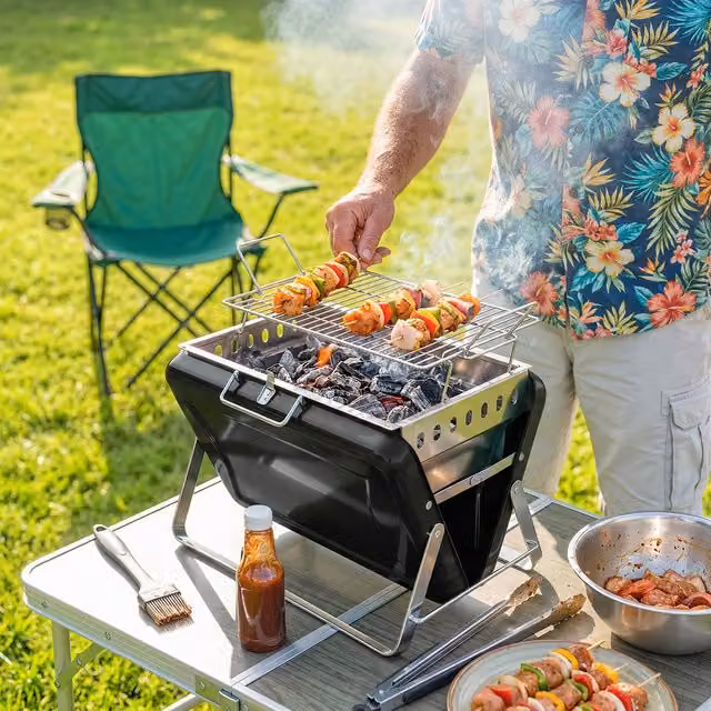 Outsunny Portable Tabletop Charcoal BBQ Grill with Tilting Grate, Black