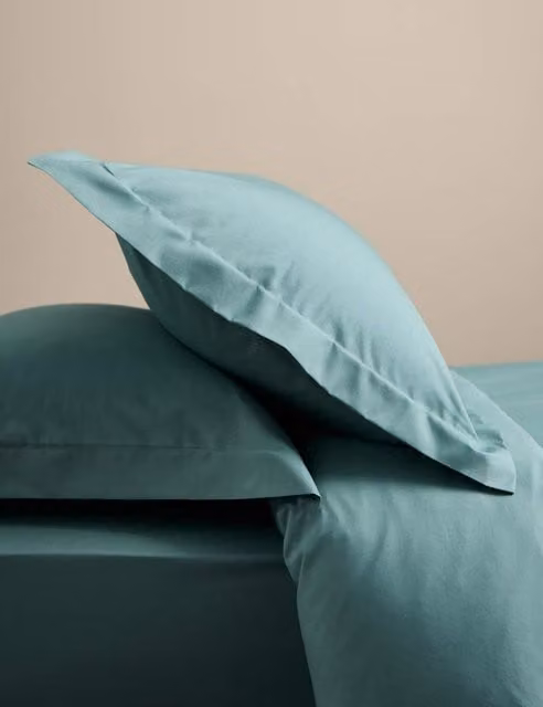 M&S 2 Pack Cotton Rich Petrol Blue Percale Oxford Pillowcases