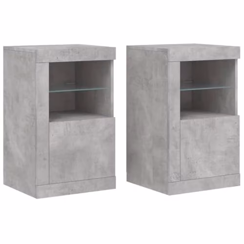 vidaXL Set of 2 Modern Side Cabinets with Integrated LED Lighting in Concrete Grey – 1