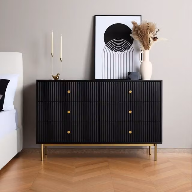 Home Garden Direct Devon Wide 6 Drawer Chest of Drawers in Black