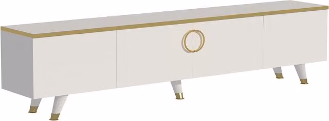 Destina Home Plana TV Stand with Cabinets in White and Gold