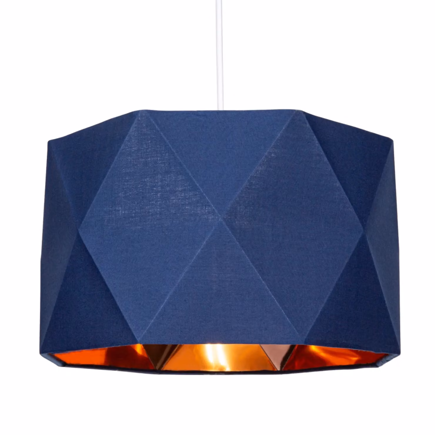 Happy Homewares Midnight Blue Geometric Cotton Fabric Lampshade with Silver Brushed Metal Effect Lining – 2