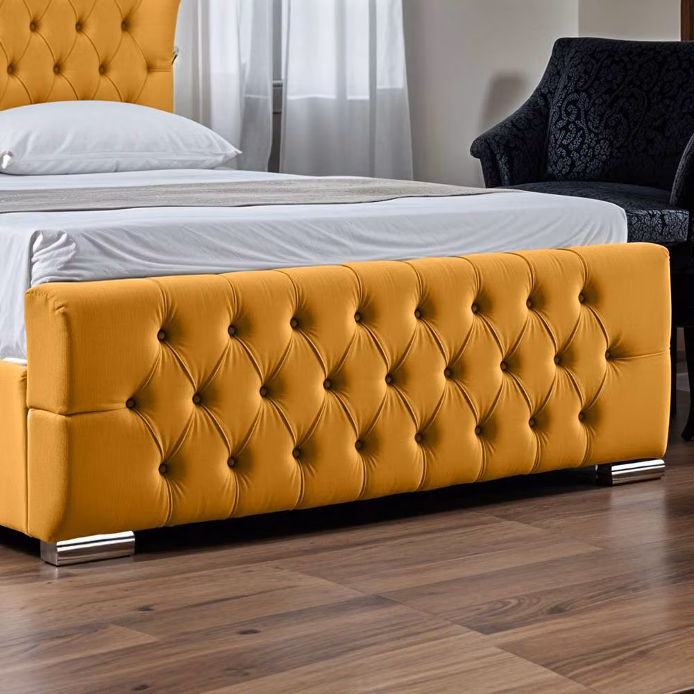 UK Bed Furniture Isabella Upholstered Slatted Base Bed with 48 Inch Wingback Headboard in Yellow Velvet, Size: Double (W/D/H: 140 x 200 cm) – 4
