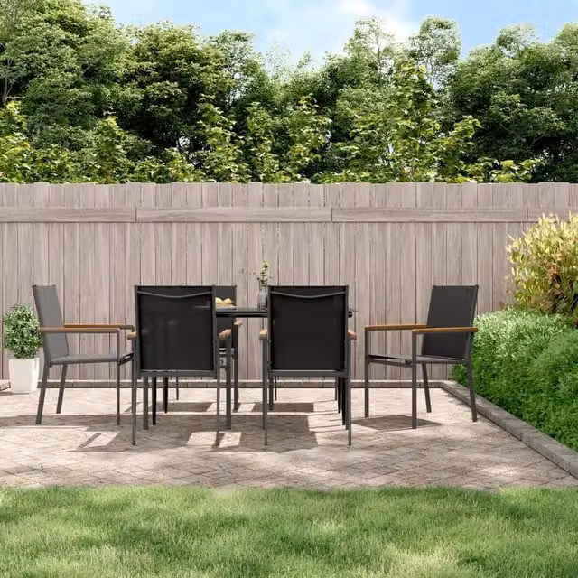 Berkfield Home 7 Piece Modern Garden Dining Set in Black Textilene and Steel – 1