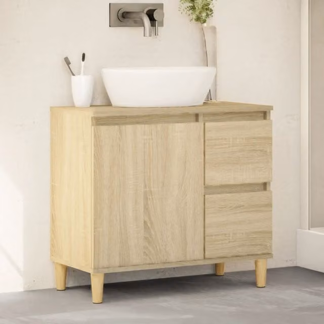 Berkfield Home Sonoma Oak Bathroom Cabinet in Brown, W/D/H: 65 x 33 x 60 cm